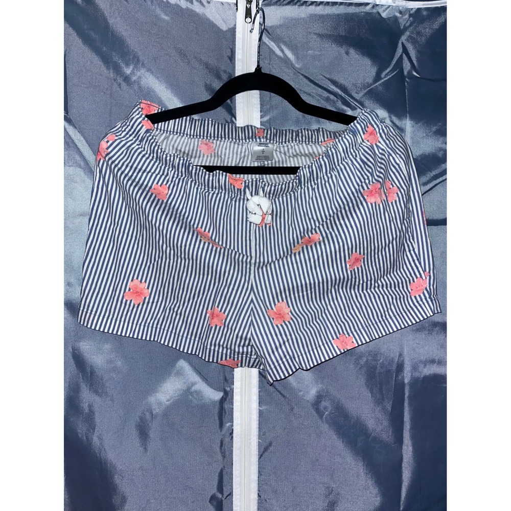 Amazon Essentials Blue Striped Floral Shorts Cotton Elastane Size Small